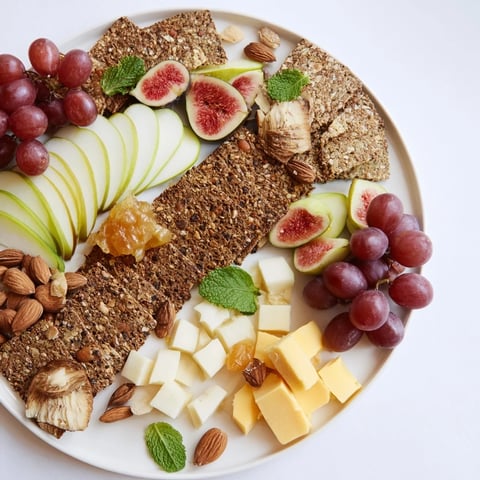 The Harvest Scythe bread and fruit platter, overflowing with colorful fruits, grains, and cheeses.