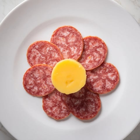 Elegant Tudor Rose appetizer, featuring salami petals and a yellow cheese center, perfect for entertaining.