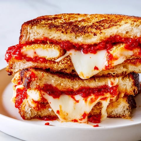 Golden-brown mozzarella stick grilled cheese oozes melted cheese, a comforting American lunch favorite.