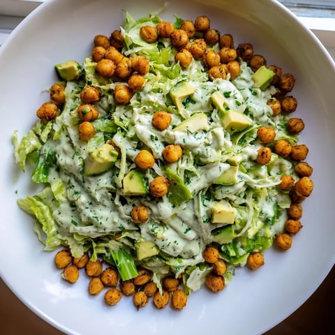 Fresh and vibrant Green Goddess Salad with crispy golden chickpeas for a flavorful lunch.