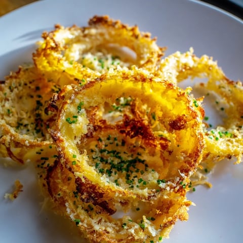 Golden, bubbly Crispy Onion Cheese Chips with melted cheese and crispy onion rings.