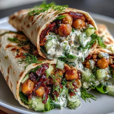 Freshly made Vegan Lemon Tahini Chickpea Wraps stuffed with smashed chickpeas and crisp veggies, sliced to show colorful fillings.