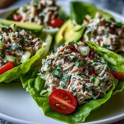 Fresh High-Protein Tuna Salad Lettuce Cups topped with cherry tomatoes and avocado on crisp butter lettuce.