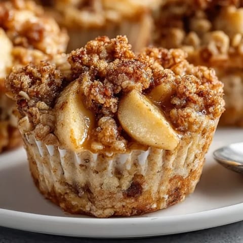Individual Mini Apple Oatmeal Crumble Cups: sweet, cinnamon-spiced filling, a buttery topping.