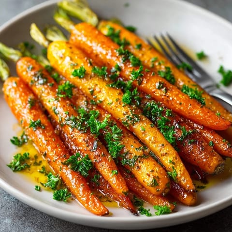 Savory-sweet Maple Glazed Roasted Carrots recipe: view the finished dish, ready to enjoy.