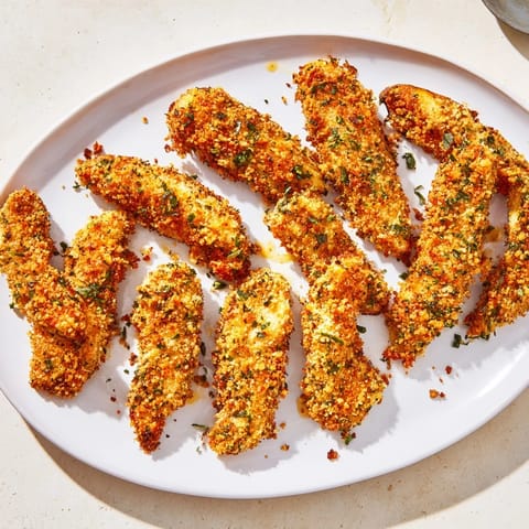 Close up view of fried herbed chicken tenders and potato wedges, ready to be enjoyed.