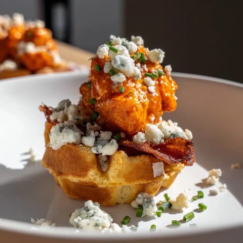 Crispy Buffalo Chicken Waffle Bites