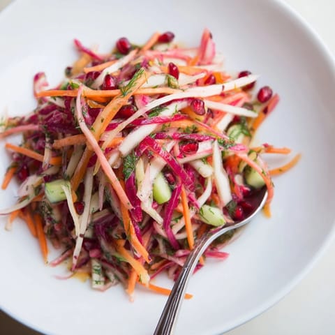A close-up of the flavorful, Persian-inspired Shirazi Winter Slaw, perfect as a refreshing salad side.