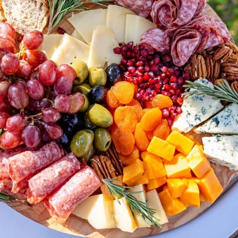 This inviting Sleigh Ride Charcuterie features brie, prosciutto, and ripe pears ready for a holiday spread.