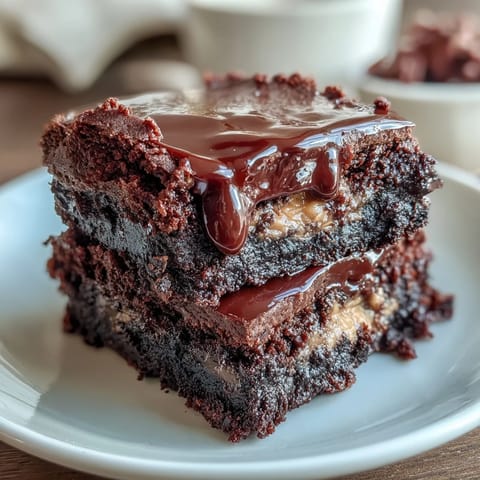 Rich peanut butter cup stuffed brownies with gooey chocolate chips, perfect for dessert lovers and bake sales alike.