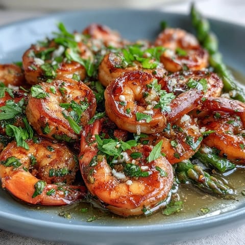 Healthy Easy One-Pan Lemon Garlic Shrimp and Asparagus with a bright citrus sauce and tender-crisp vegetables, ready in under 30 minutes.