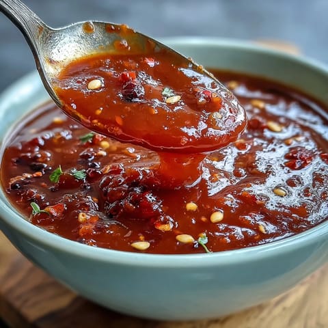 A vibrant jar of homemade fermented hot sauce, bursting with chili peppers and garlic, ready for tacos or eggs.  
