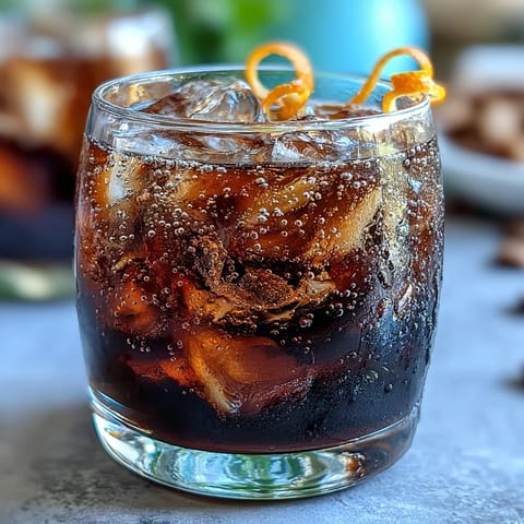 Cold brew coffee tonic with orange zest, a bubbly, citrus-kissed summer refresher.