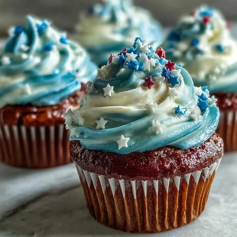 Star-Spangled Banner Cupcakes: luscious red, white, blue frosting, perfect patriotic dessert.