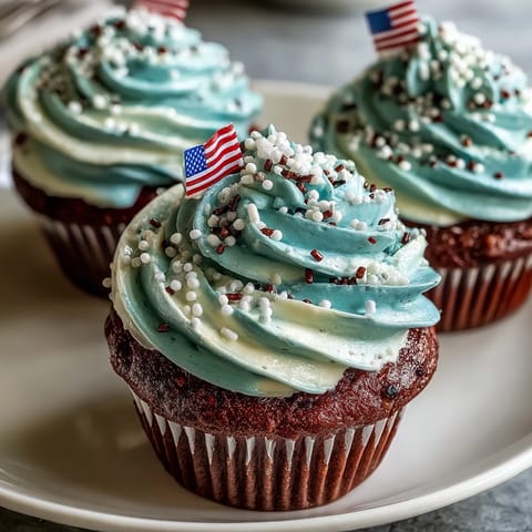 Festive Star-Spangled Banner Cupcakes topped with edible flags, ready for celebration.