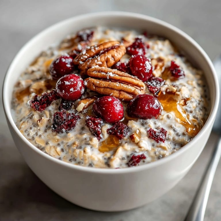 Tart and nutty: the perfect spoonful of chilled Cranberry Pecan Overnight Oats.