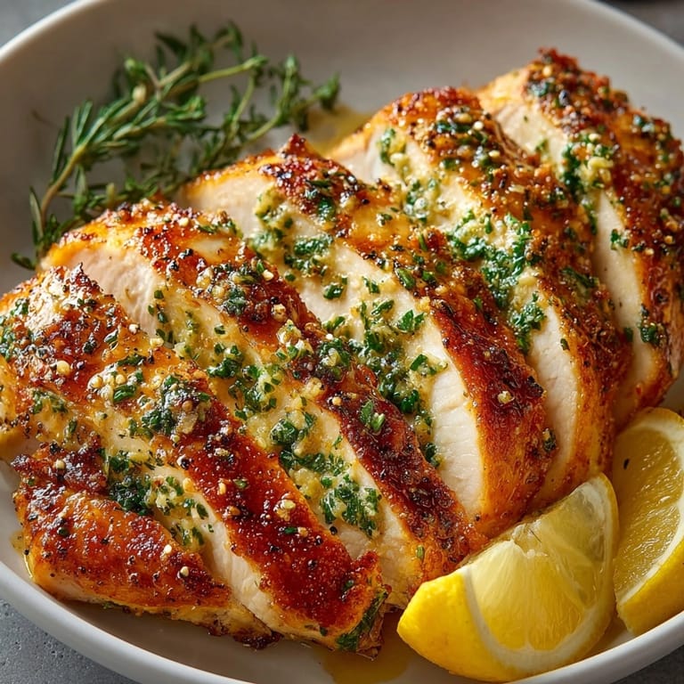 Juicy Air Fryer Herb Butter Turkey Breast, fragrant with rosemary and thyme, plated and ready.