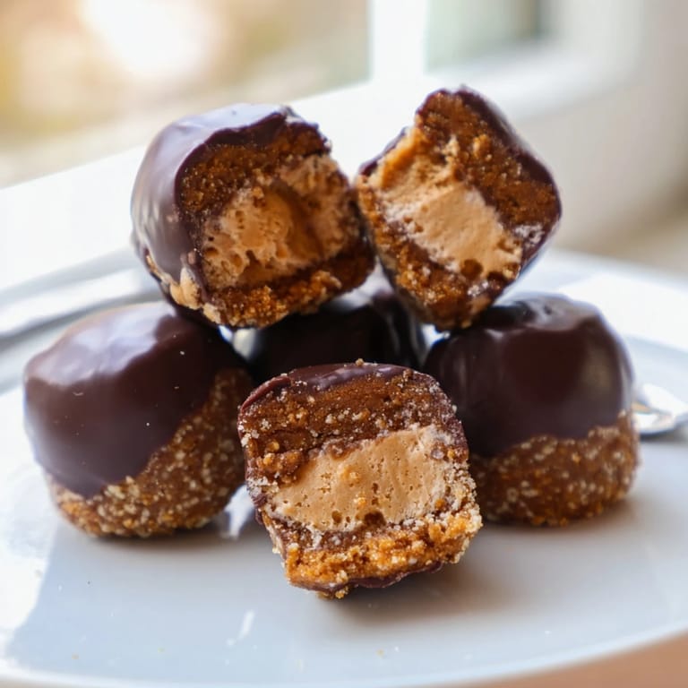 Delicious gingerbread pumpkin muffin ice cream bites with chocolate coating, great for parties.  