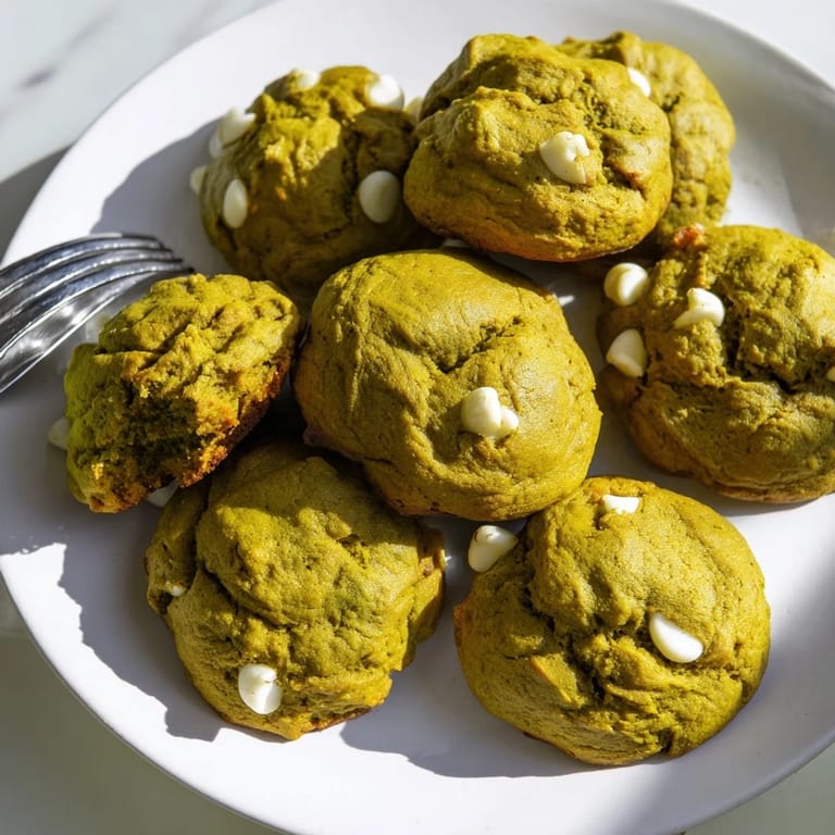 Golden-brown Matcha Pumpkin Muffin Drop Cookies, combining earthy matcha with sweet pumpkin flavors.  