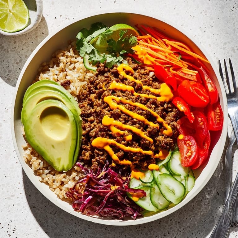 Hearty Plant-Based Meat Bowl with quinoa, colorful vegetables, and smoky spices for flavor.