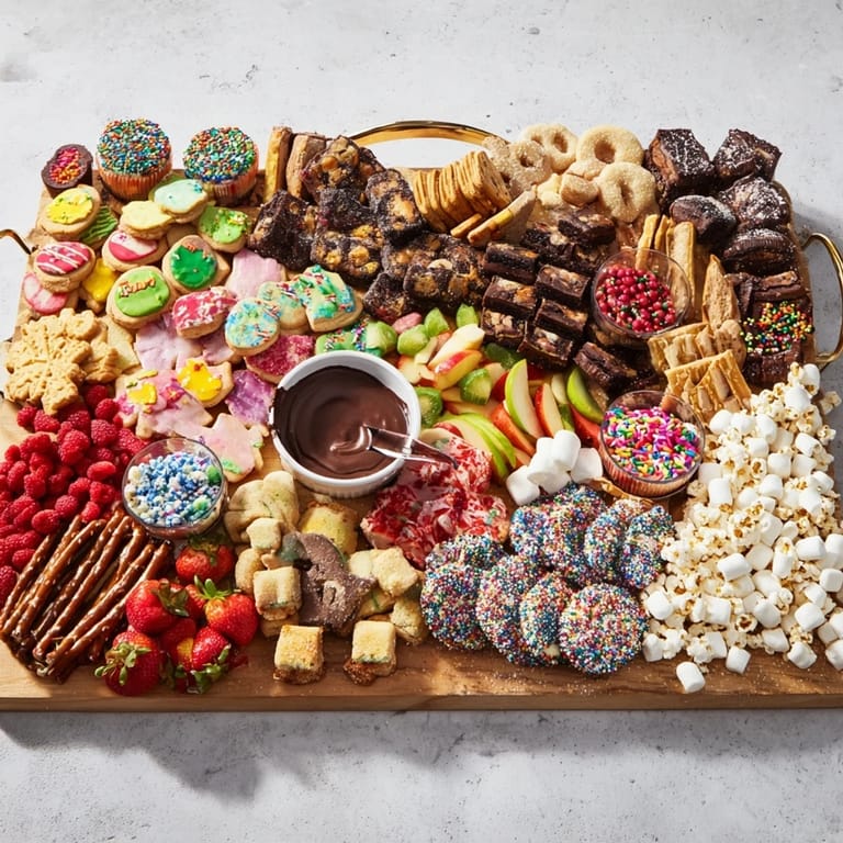 Vibrant dessert board adorned with themed snacks, perfect for game night sharing.