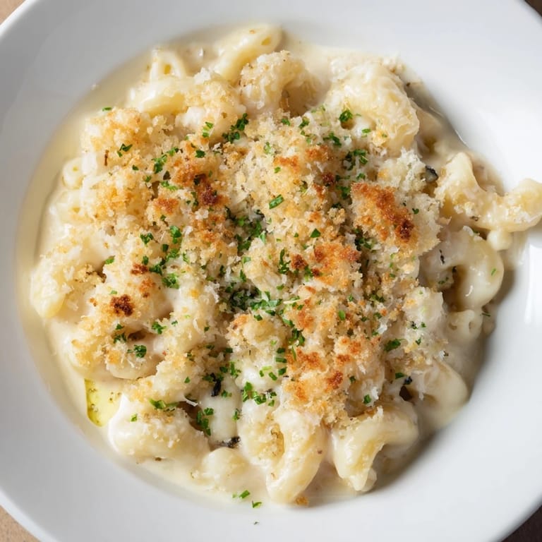 Truffle macaroni & cheese, topped with crispy breadcrumbs, smells divine and is perfect comfort food.
