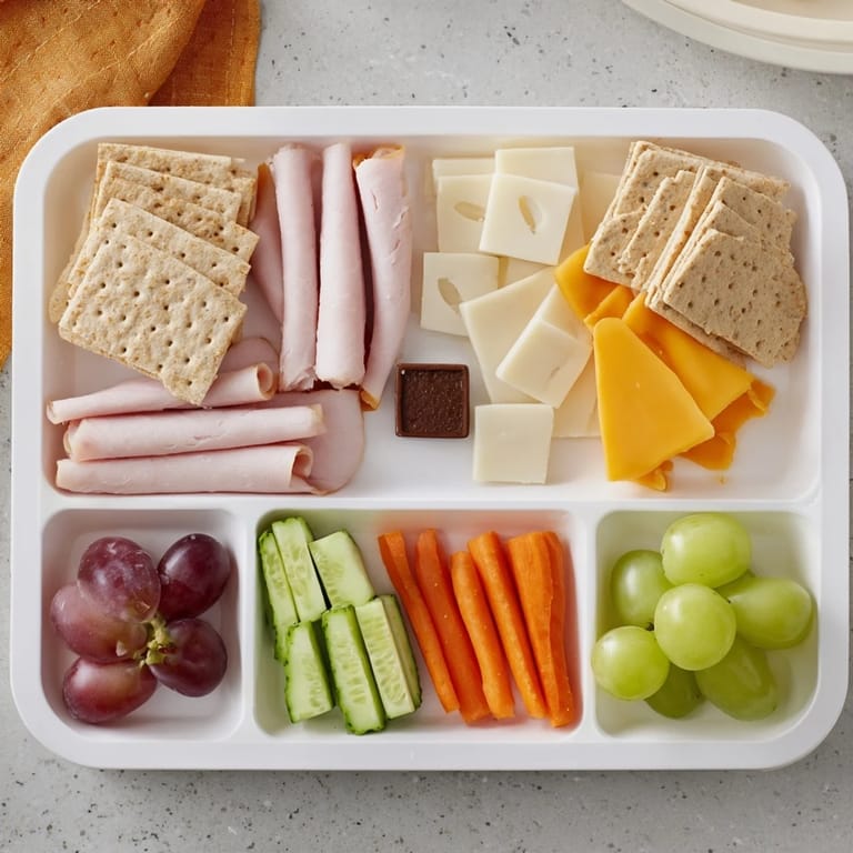 Perfect for kids, this DIY Lunchables recipe features a colorful assortment of snack foods in lunchboxes.