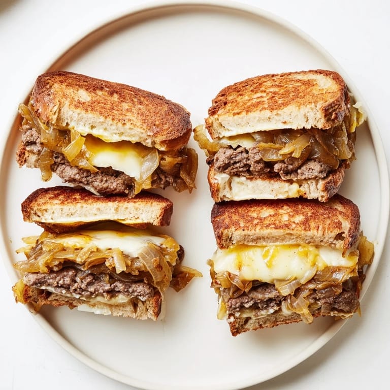 Delicious patty melt skillet, a classic diner recipe served hot with a side of crispy fries.