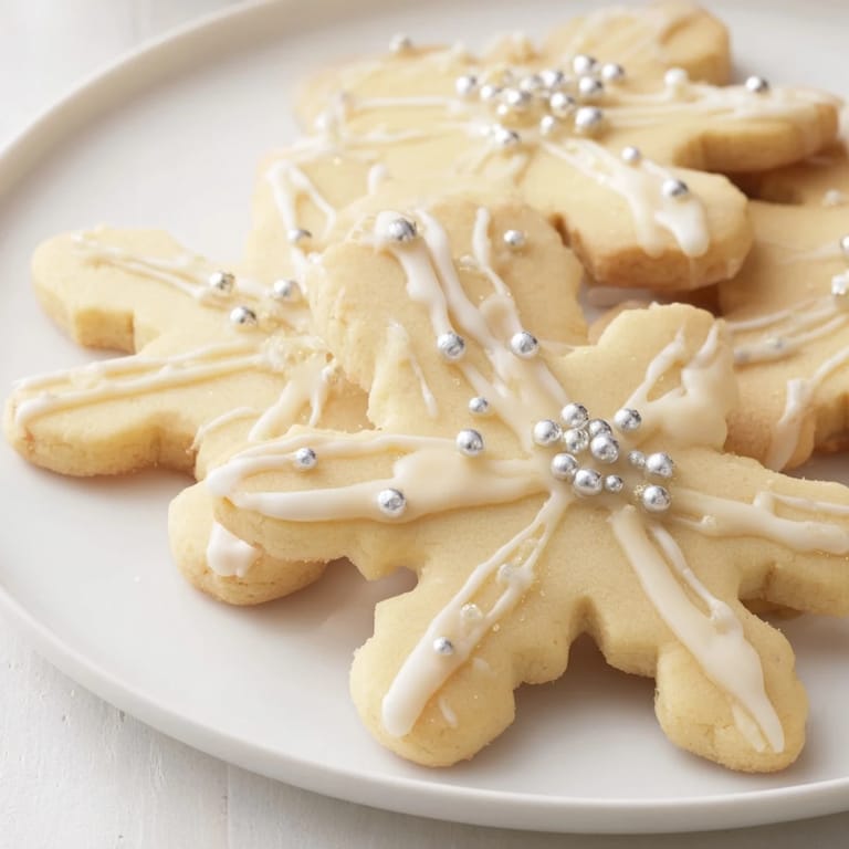 Delicate snowflake cookies dusted with powdered sugar, a beautiful dessert for holiday parties.