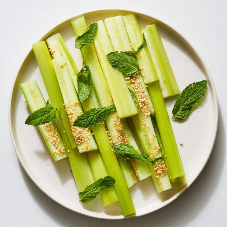 Refreshing Bamboo Zen appetizer featuring vertical celery and cucumber sticks, beautifully presented for vegan guests.