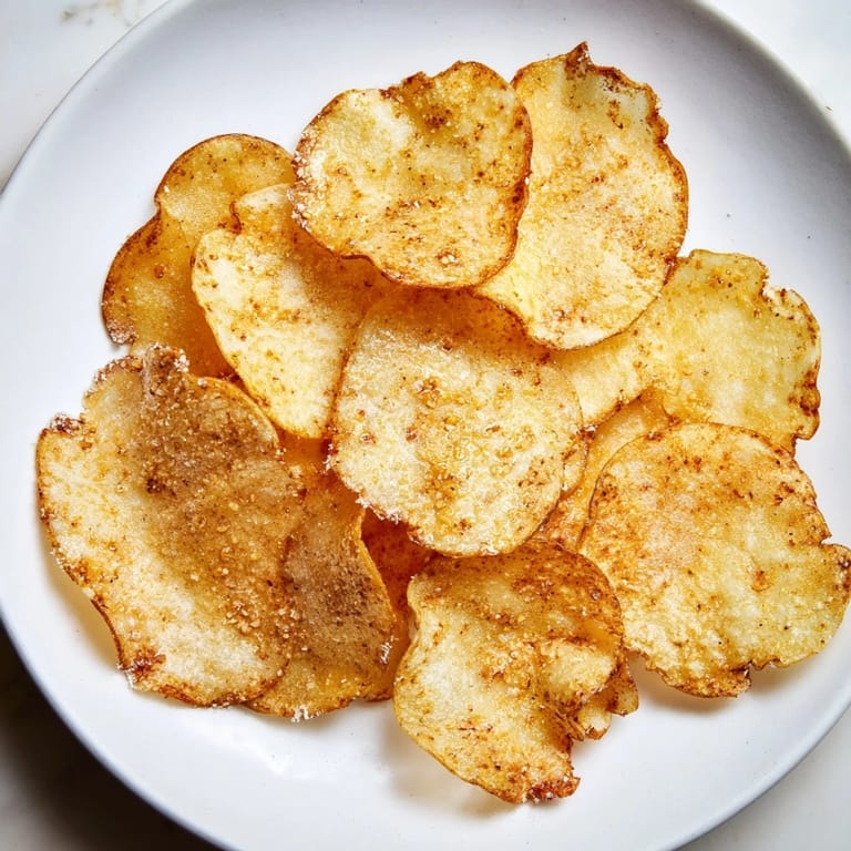 Freshly made air-fryer potato chips: thinly sliced, golden brown, and delightfully crunchy, with simple seasonings.