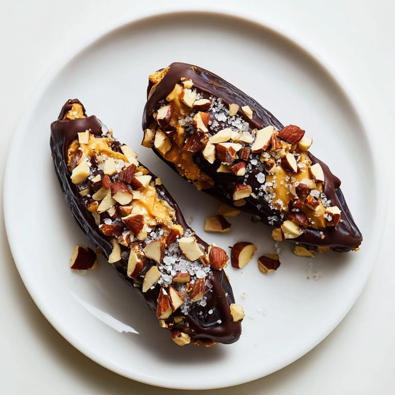 These easy-to-make Chocolate Date Snickers feature creamy peanut butter, crunchy peanuts, and dark chocolate.