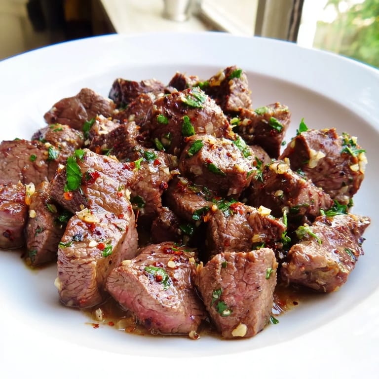 Tender, juicy Garlic Butter Steak Bites, seared to perfection with garlic and herbs, a quick meal.
