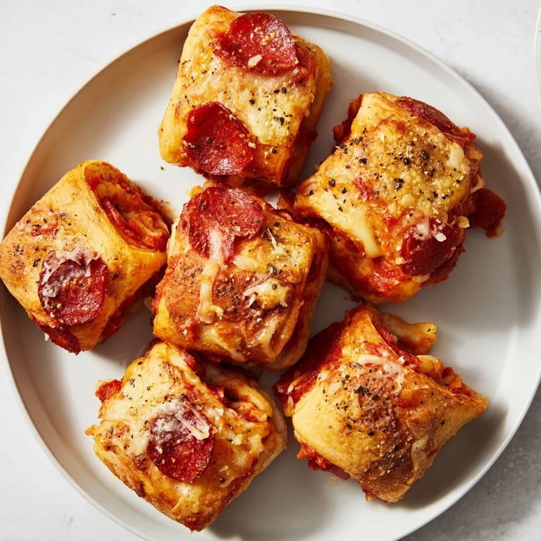 Crispy air fryer pizza rolls, showcasing pepperoni and mozzarella within golden, baked dough.