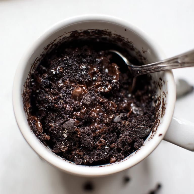 Warm and decadent Oreo mug cake, topped with creamy whipped cream, ready to enjoy.