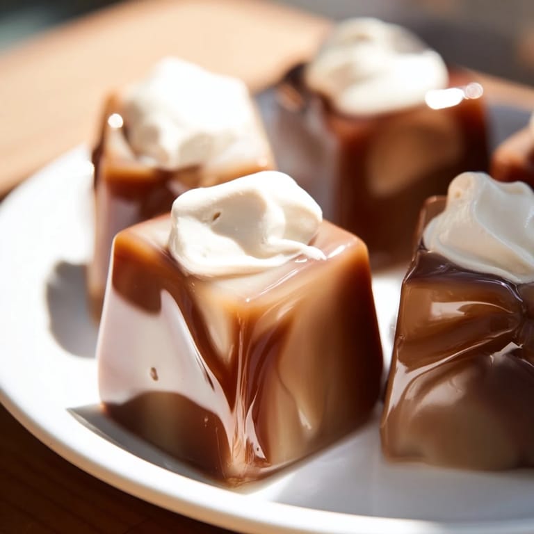 A close-up of creamy coffee jelly dessert, a beautiful arrangement ready to be enjoyed.
