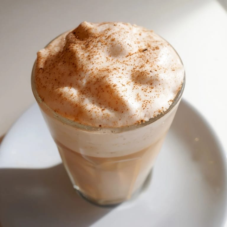 Homemade Dalgona coffee, a visually appealing drink with peaks of whipped coffee on cold milk, ready to enjoy.