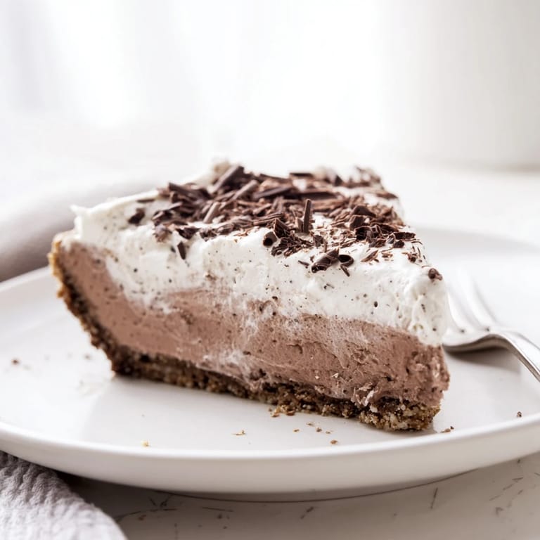 A freshly cut serving of Lighter Chocolate Cottage Cheese Cheesecake on a wooden board, paired with fresh raspberries for a vibrant touch.