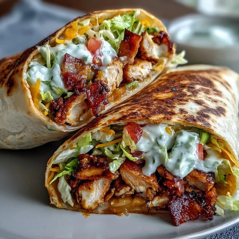 Golden-brown Crispy Chicken Bacon Wrap served warm, perfect for a quick lunch with creamy dipping sauce.