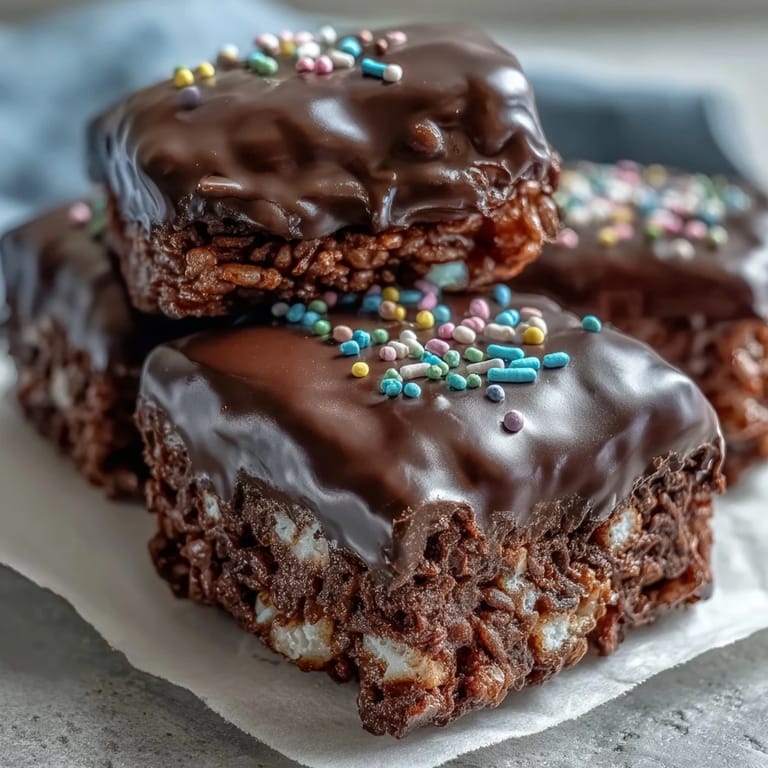 A single bar of Chocolate Covered Rice Krispy Treats is perfectly sliced, highlighting the gooey marshmallow base and thick dark chocolate shell for an easy homemade dessert.