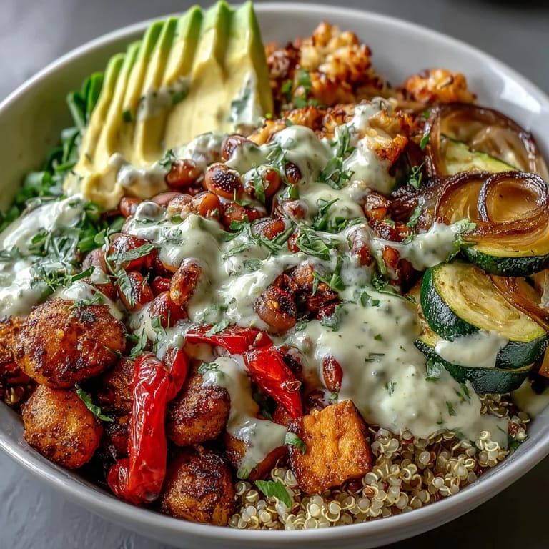 A nourishing Black-Eyed Pea Buddha Bowl filled with grains, black-eyed peas, and avocado, ready to serve on a rustic table.