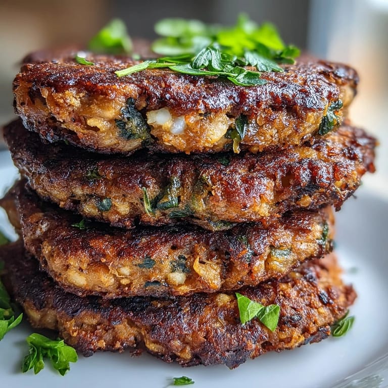 Seasoned Black-Eyed Pea Burger Patties ready to eat with pickles and fresh greens on the side.