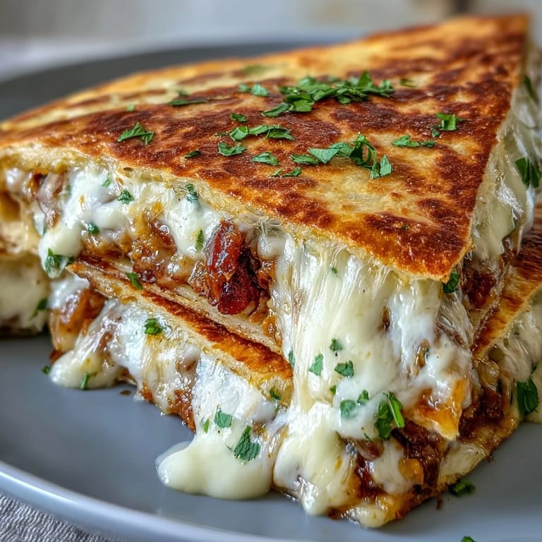 Skillet-fried Black-Eyed Pea Quesadilla rests on a cutting board, ready to be dipped in guacamole.