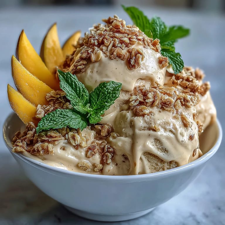 Tropical dairy-free dessert featuring luscious mango coconut blend and crunchy golden toasted oats for a refreshing summer treat.  