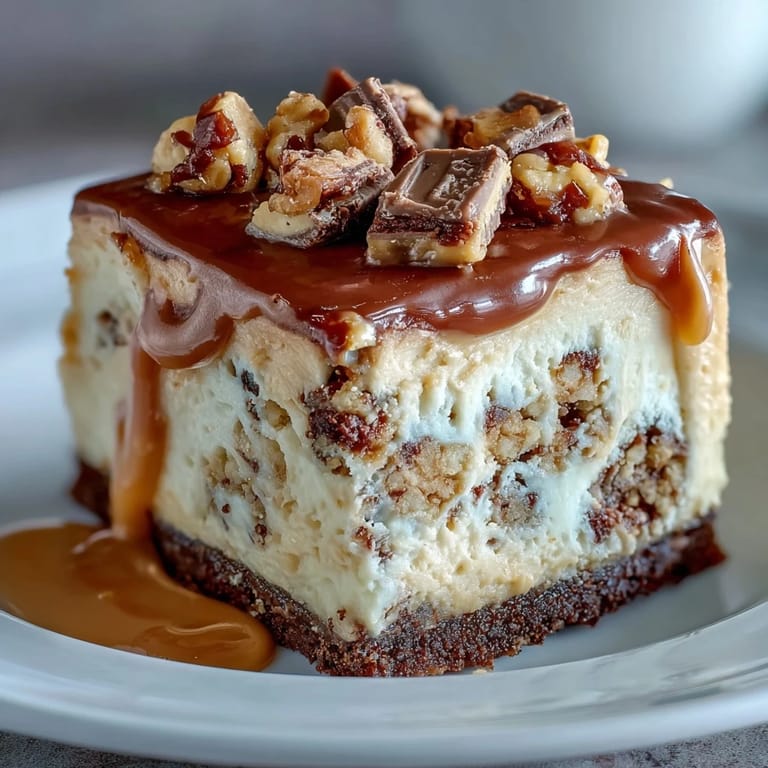 Rich chocolate crust topped with smooth cheesecake filling and studded with peanut butter cups for a party-perfect dessert.