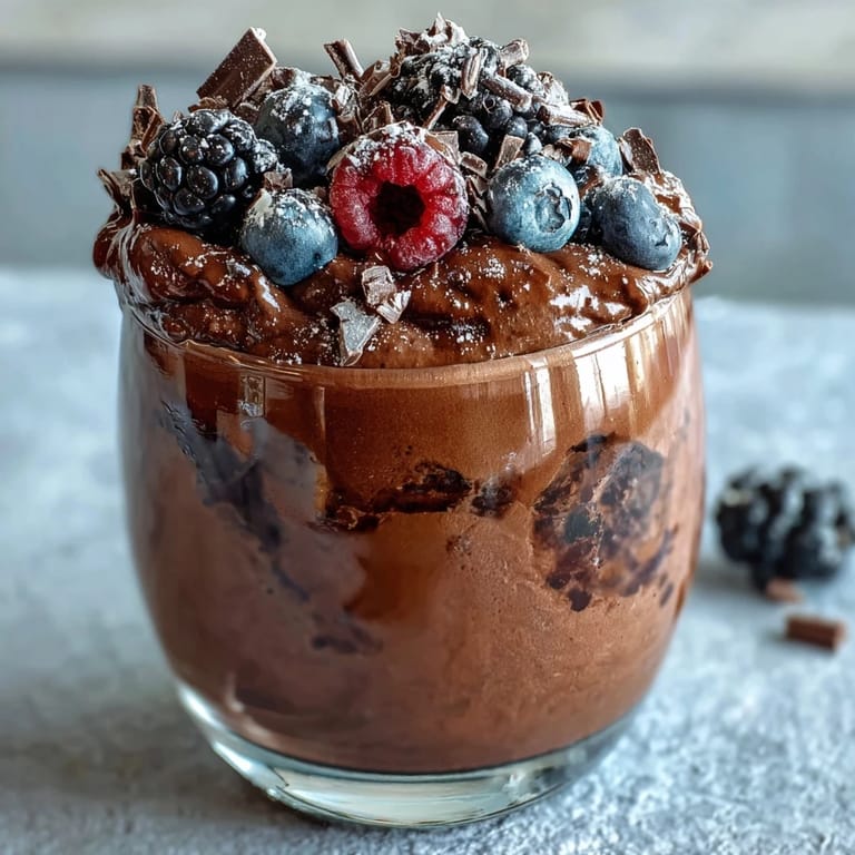 Silky smooth chocolate mousse made with cottage cheese, offering a high-protein dessert with deep cocoa flavor.