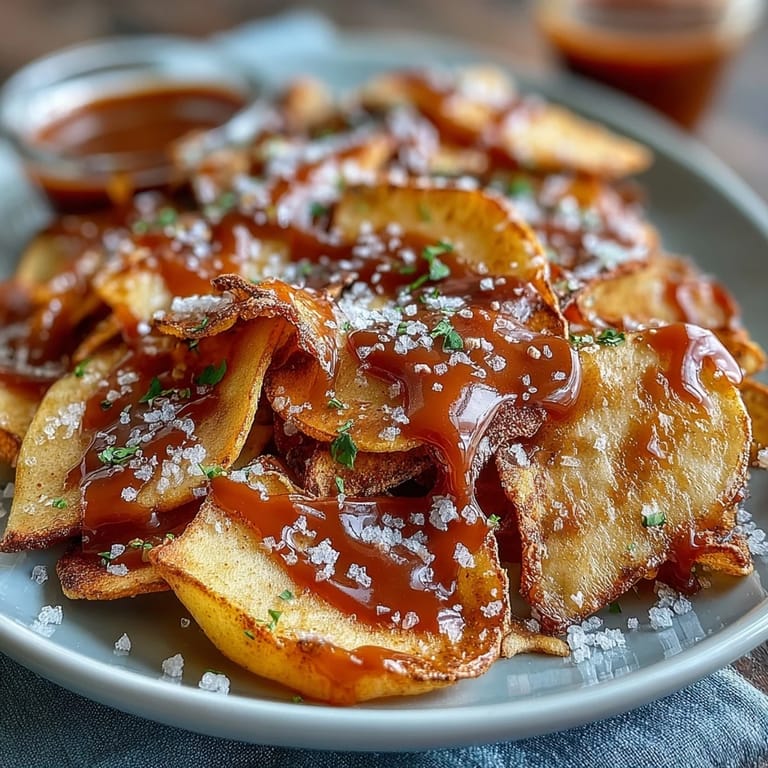Candy Apple Nachos with Caramel Drizzle and Chocolate Chips - Sweet and salty treat featuring fresh apple wedges drizzled with warm caramel, chocolate chips, and a sprinkle of sea salt.