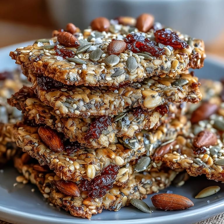 Platter of crunchy seed crackers, baked until golden, perfect for pairing with hummus, spreads, or cheese.