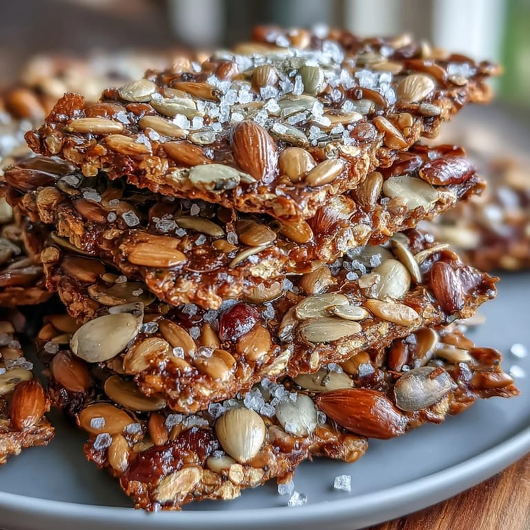 A close-up of homemade seed crackers, crispy and nutty, showcasing a variety of seeds for healthy snacking.