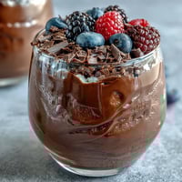 Velvety High-Protein Cottage Cheese Chocolate Mousse with rich dark chocolate and a creamy texture.